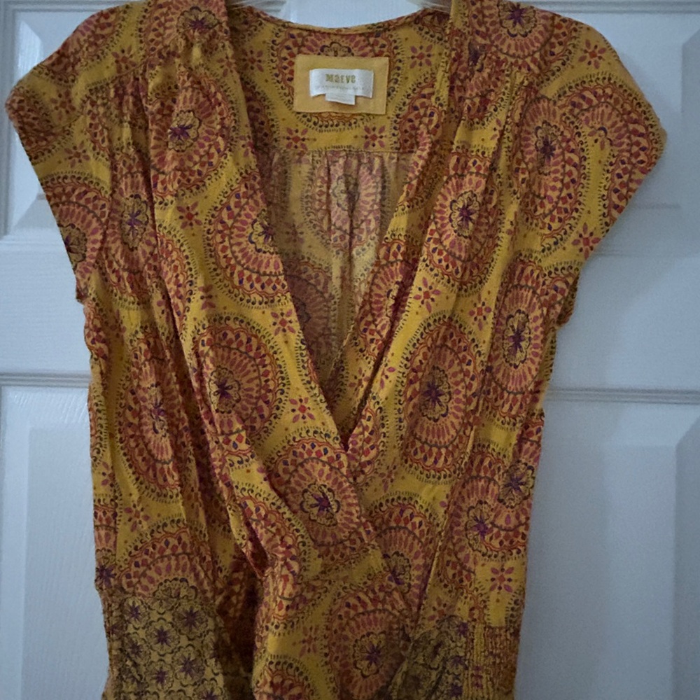 Anthropologie Maeve cap sleeves blouse- Yellow and Pink Patterned Women's Top